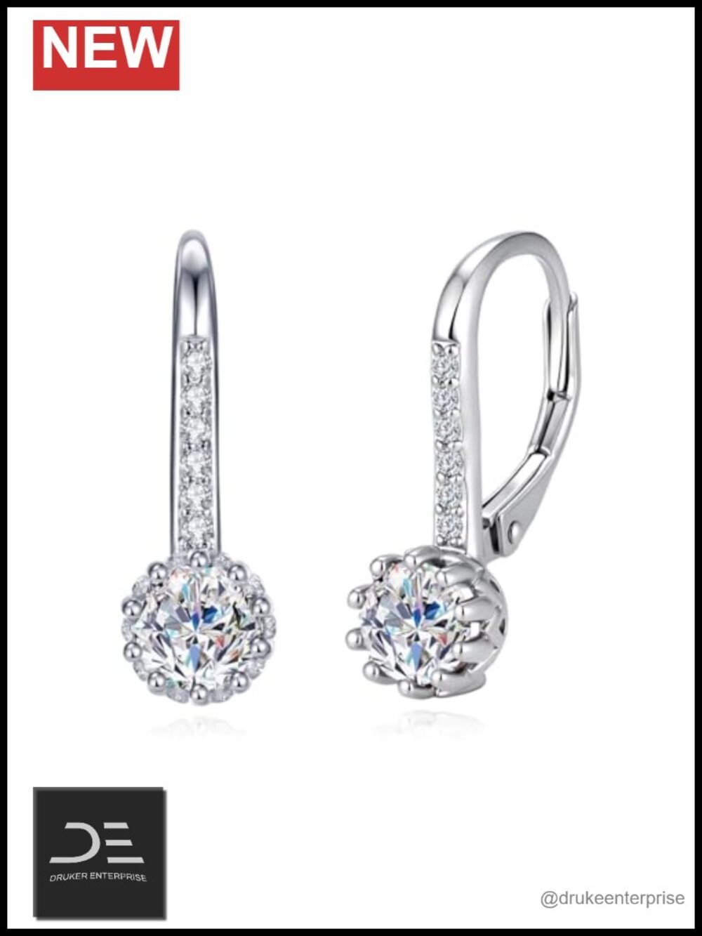 Moissanite Dangle Drop Earrings 925 Sterling Silver Leverback